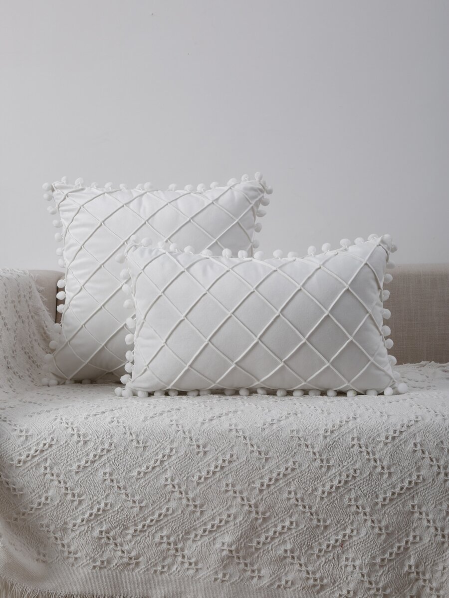 1入組小絨球靠墊套不附帶墊芯 - 白色 - 查看 1
