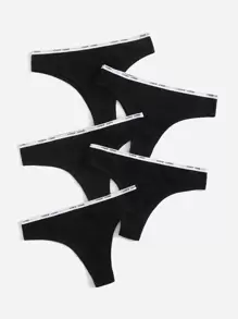4入組外加字母膠帶女士運動內褲組 - 黑色 - 查看 3