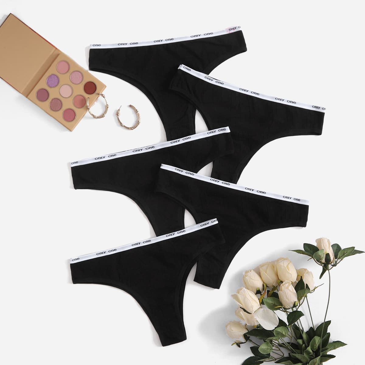 

4pack Plus Letter Tape Panty Set, Black