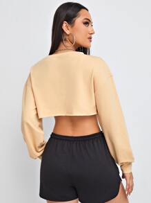 SHEIN Coolane Drop Shoulder Super Crop Pullover - Khaki - View 2