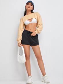 SHEIN Coolane Drop Shoulder Super Crop Pullover - Khaki - View 3