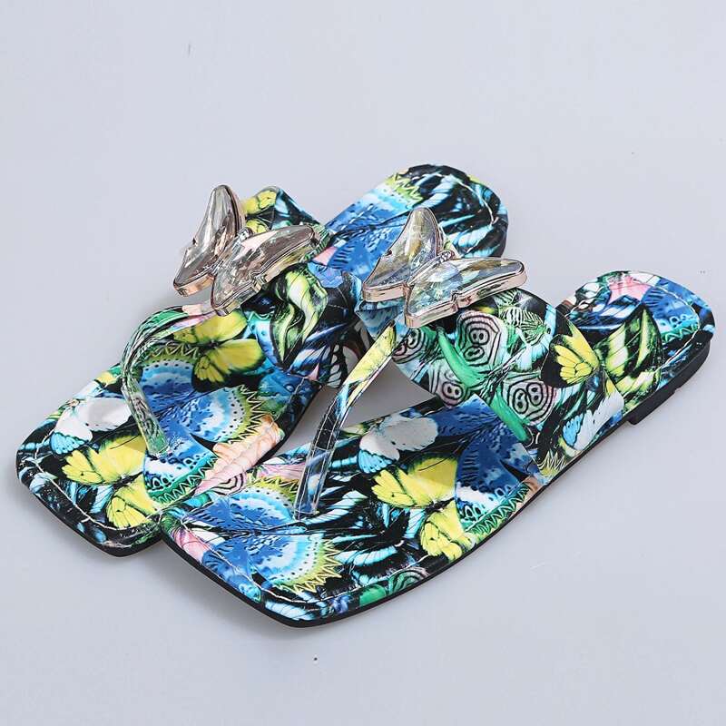 

Butterfly Decor Toe Loop Thong Sandals, Blue