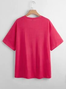 SHEIN EZwear Plus Letter Graphic Drop Shoulder Tee - Hot Pink - View 2