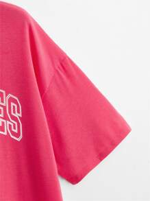 SHEIN EZwear Plus Letter Graphic Drop Shoulder Tee - Hot Pink - View 3