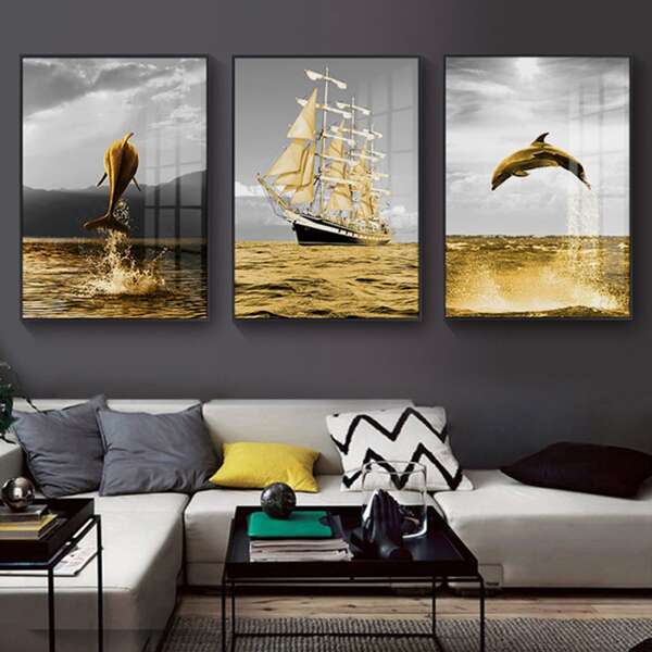 

3pcs Sea Print Unframed Painting, Multicolor