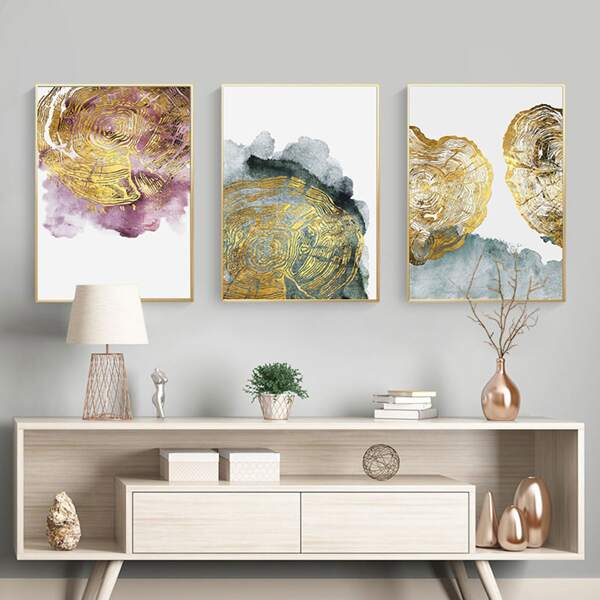 

3pcs Annual Ring Unframed Painting, Multicolor