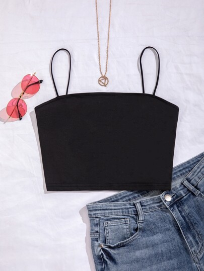 Top corto con bretelle sottile monocolore