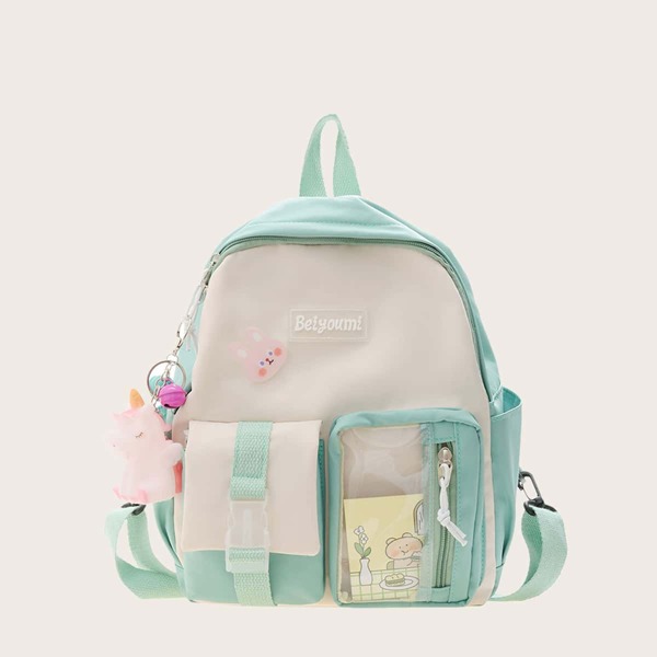 

Kids Two Tone Cartoon Decor Backpack, Green