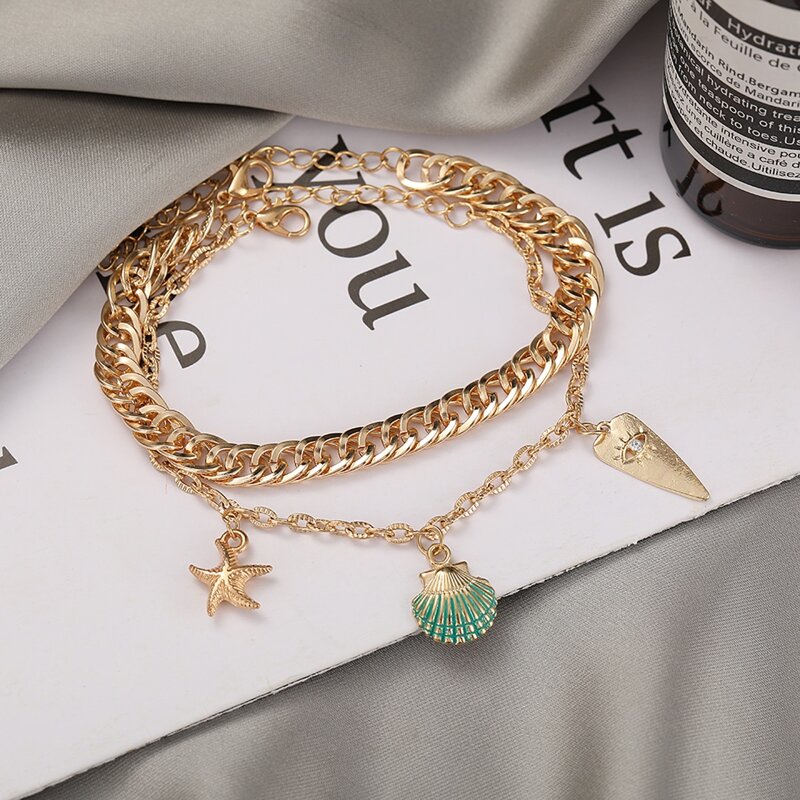 

2pcs Shell Chain Anklet, Gold