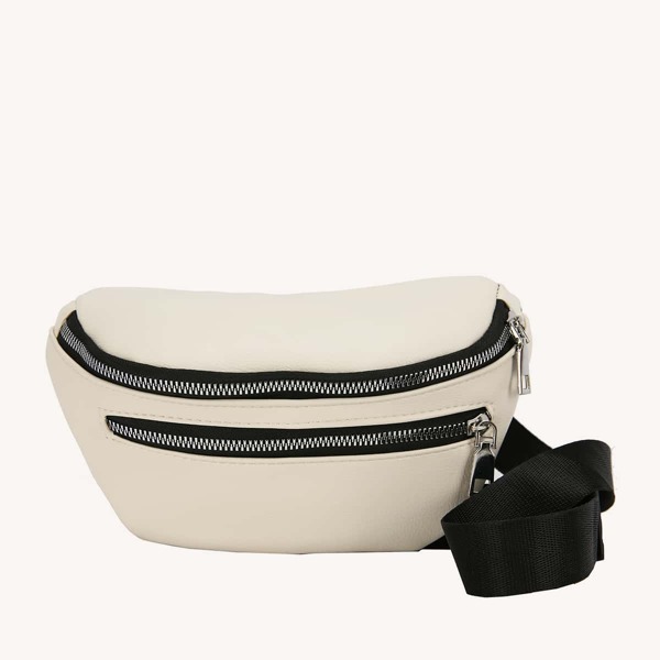 

Minimalist Double Zipper Fanny Pack, White