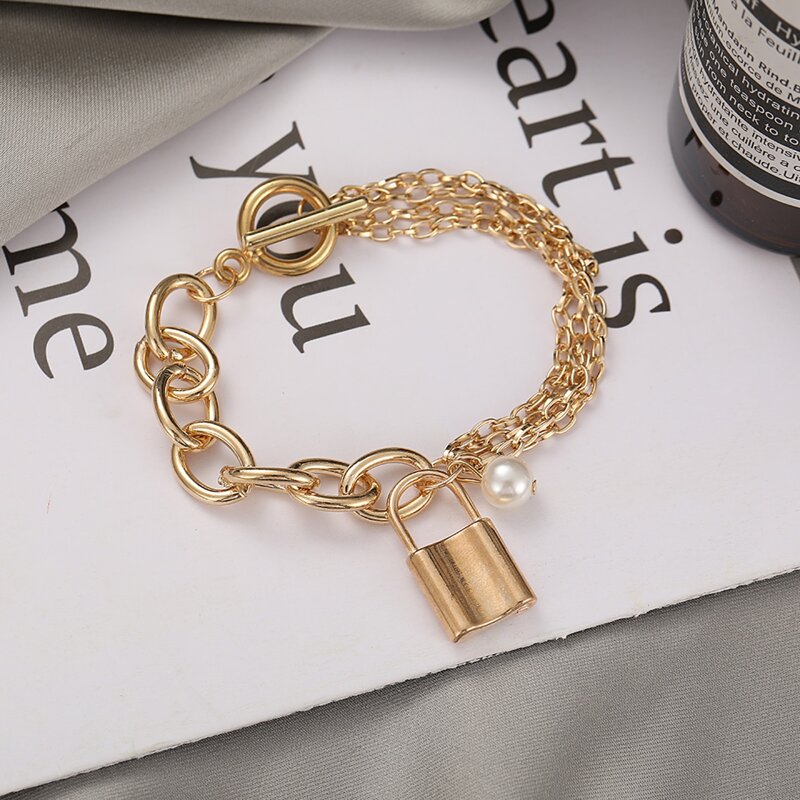 

Lock Chain Anklet, Gold