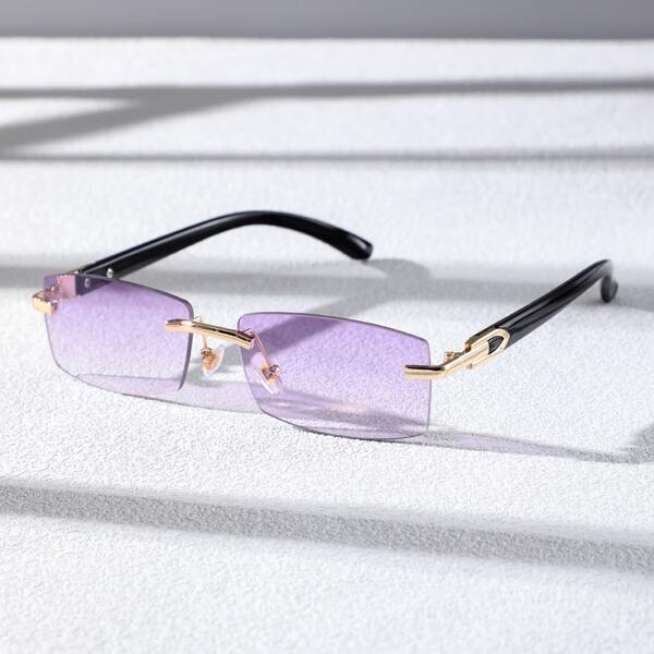 

Men Square Rimless Sunglasses, Mauve purple