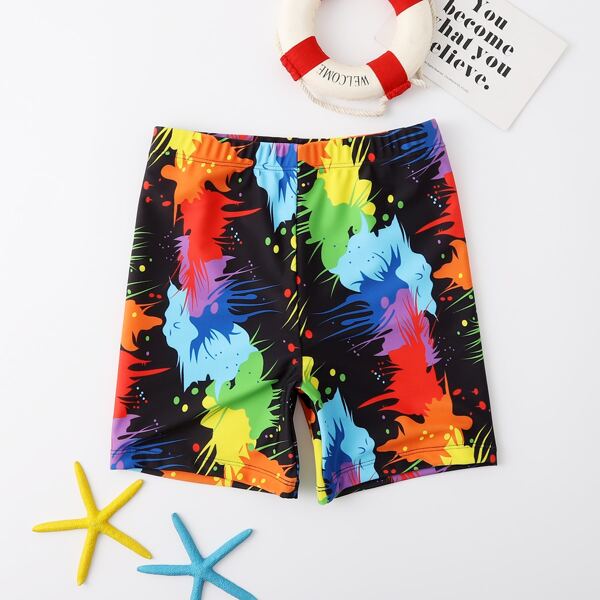 

Boys Splash Ink Print Swim Shorts, Multicolor