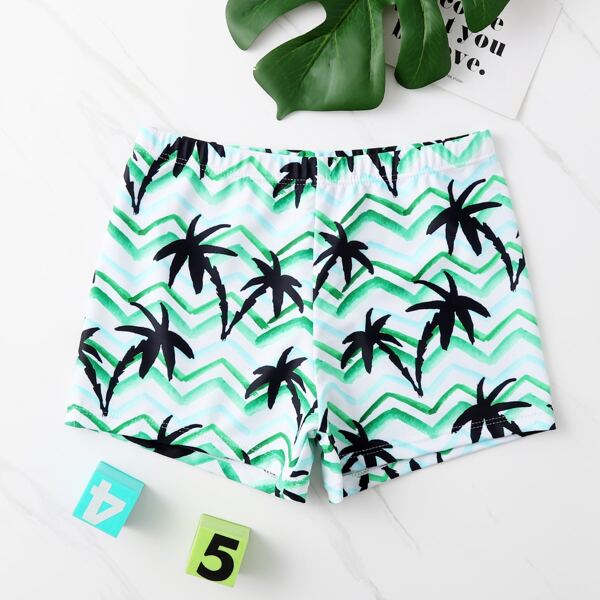 

Boys Palm Tree & Chevron Print Swim Shorts, Green