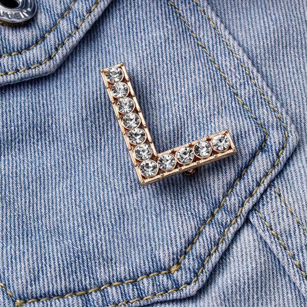 

Rhinestone Letter Decor Brooch, Gold