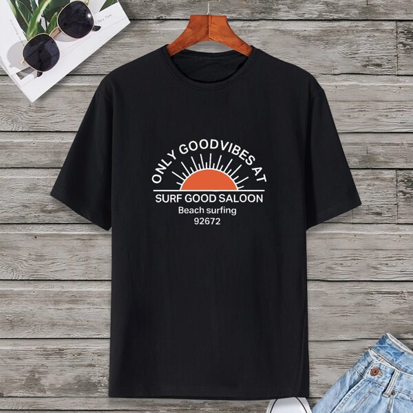 

Men Slogan Graphic Short Sleeve Tee, Black