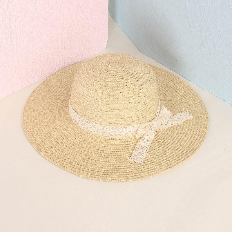 

Bow Knot Decor Straw Hat, Beige