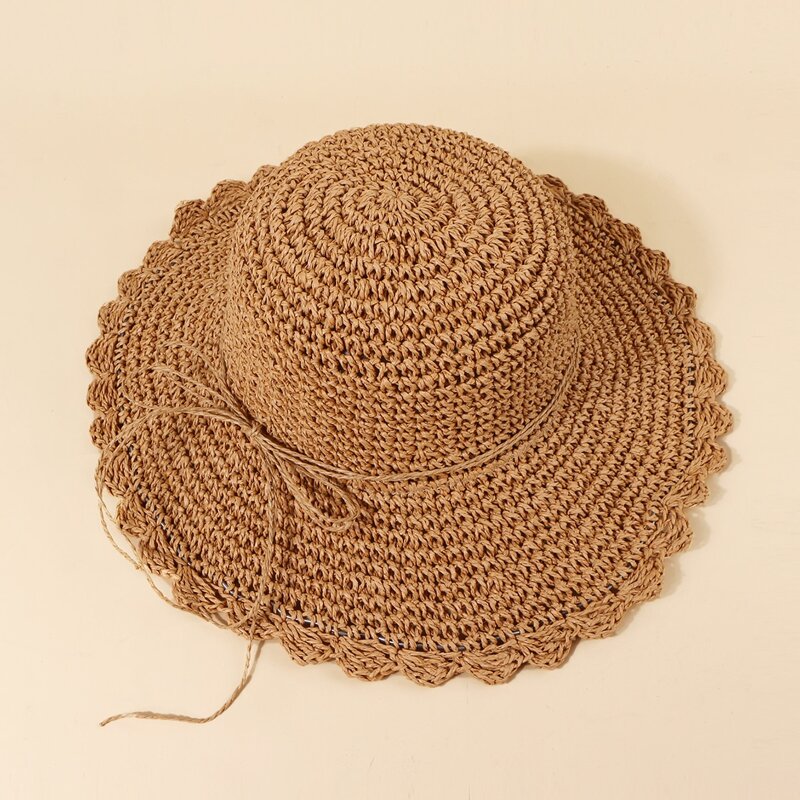 

Bow Knot Decor Straw Hat, Khaki
