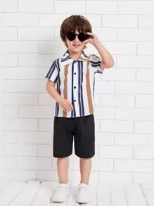 SHEIN 男童條紋襯衫配百慕達短褲 - 彩色 - 查看 1