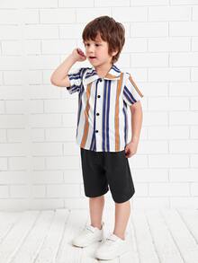 SHEIN 男童條紋襯衫配百慕達短褲 - 彩色 - 查看 4