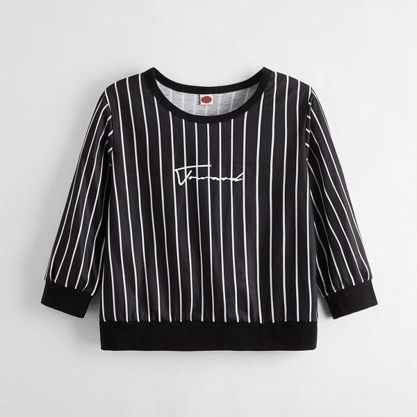 

Toddler Boys Striped Letter Graphic Pullover, Black