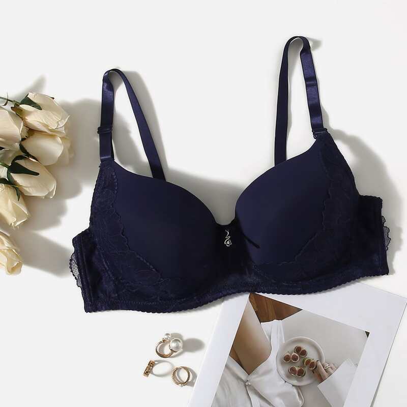 

Plus Floral Lace Underwire Bra, Navy blue