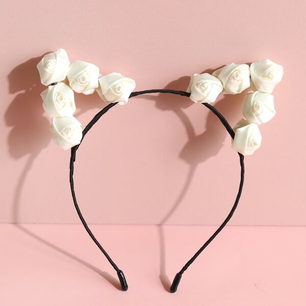 

Toddler Girls Flower & Cat Ear Decor Headband, White