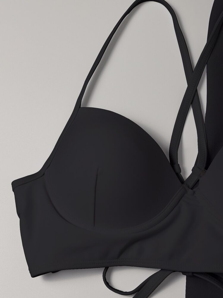 Swim Vcay Conjunto de 3 piezas para playa que incluye Bikini con aro sólido y de cintura alta y falda para playa - Negro - Añade 3