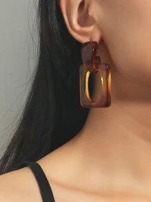 亞克力幾何耳環 - 棕色 - 查看 1