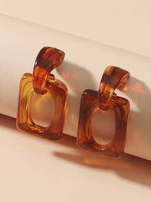 亞克力幾何耳環 - 棕色 - 查看 2