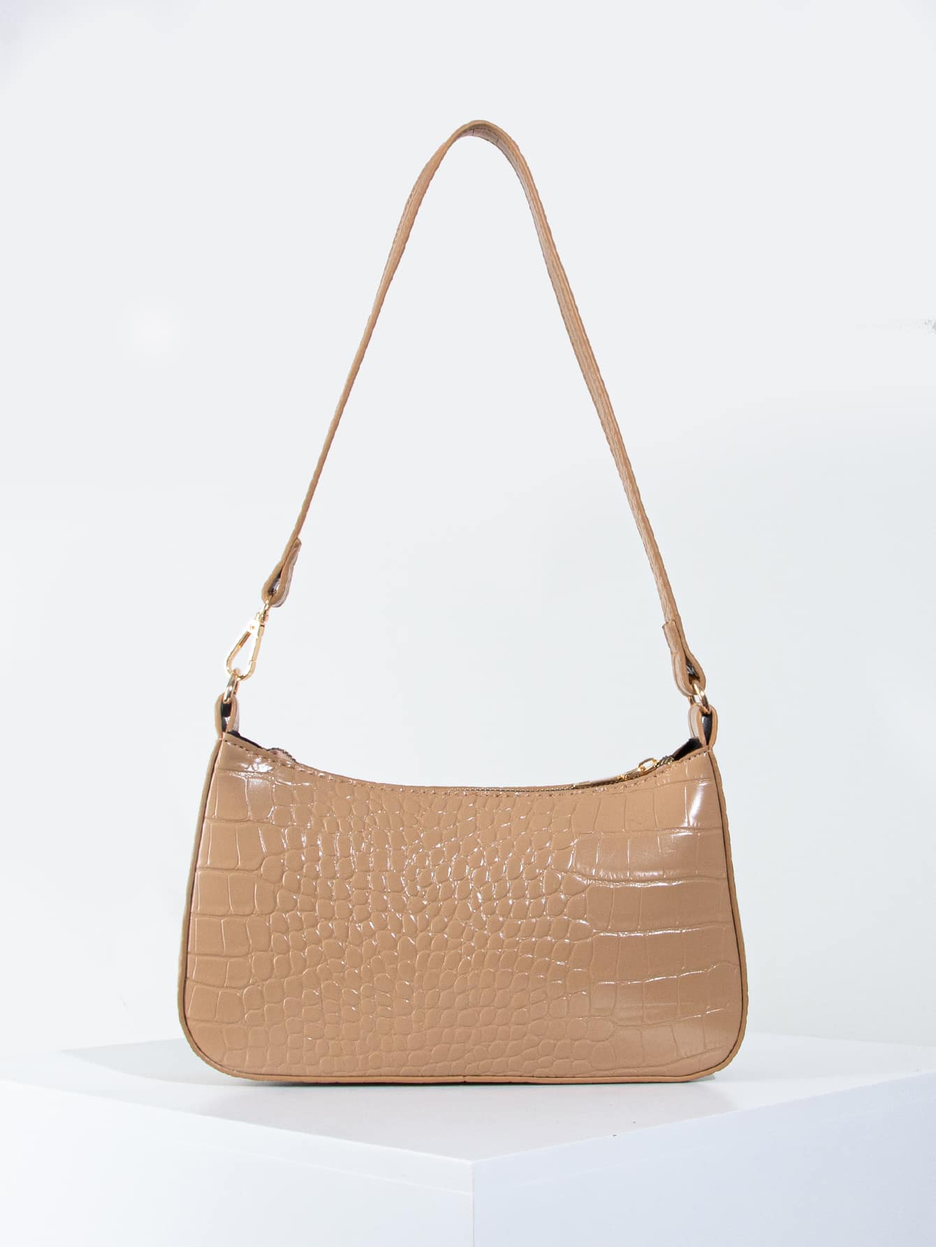 Crocodile Embossed Bag - Khaki - View 1