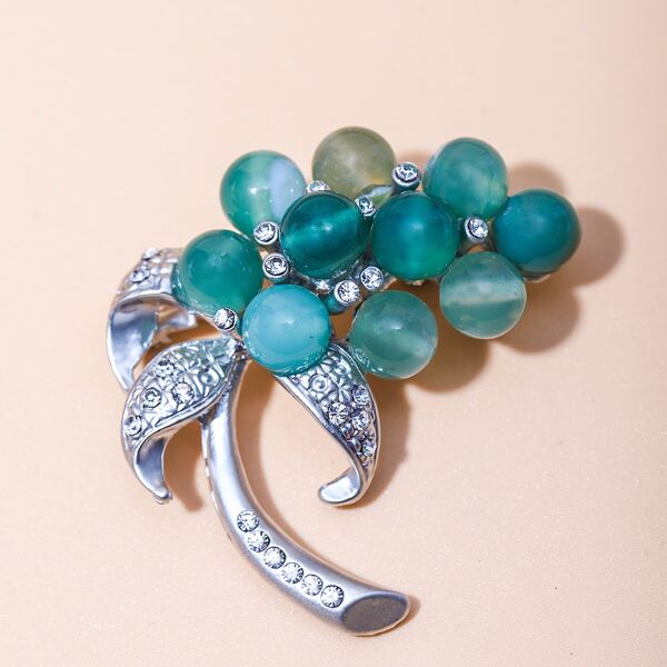 

Stone & Rhinestone Decor Leaf Shaped Brooch, Blue