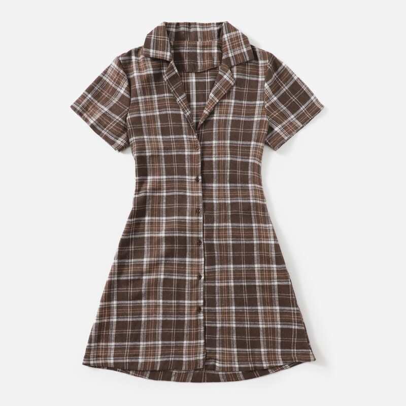 

Plaid Button Front Shirt Dress, Khaki