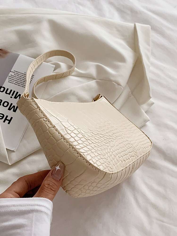 鱷魚紋路肩背包 - 米色 - 查看 4