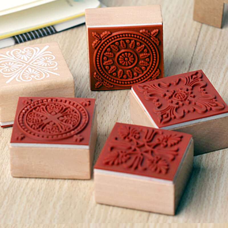 

2pcs Random Pattern Wooden Stamp, Beige