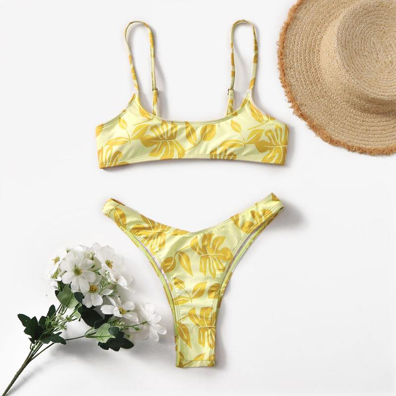 

Leaf Print Bikini Swimsuit, Multicolor