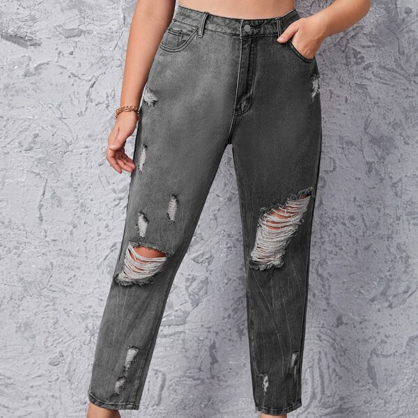 

Plus Ripped Tapered Jeans, Grey