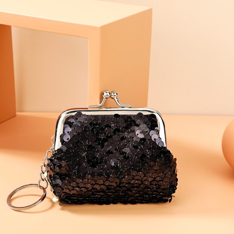 

Mini Sequin Kiss Lock Purse, Black