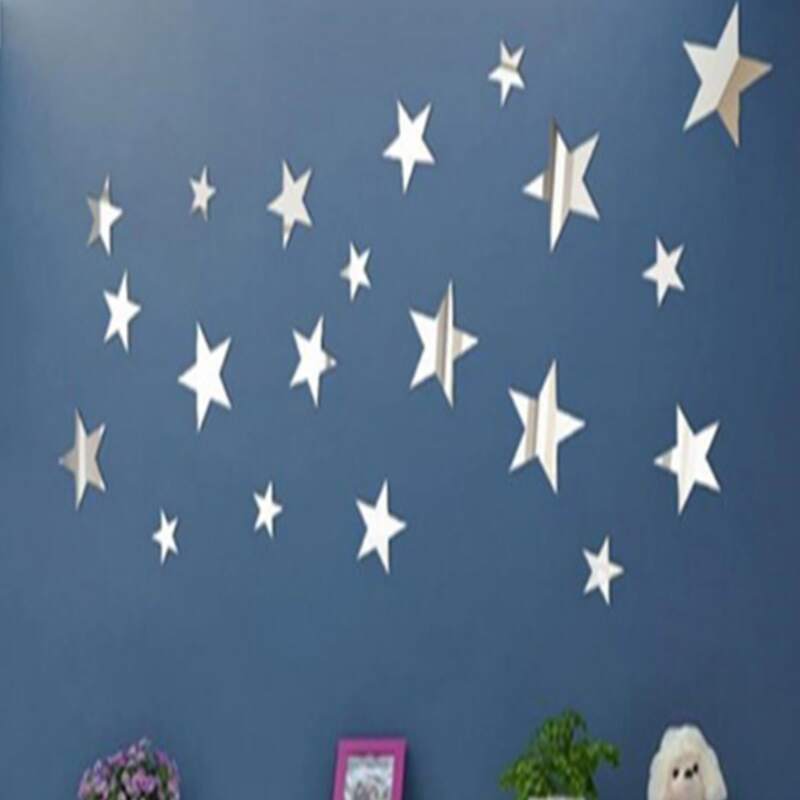 

20pcs Star Shaped Mirror Wall Sticker, Silver