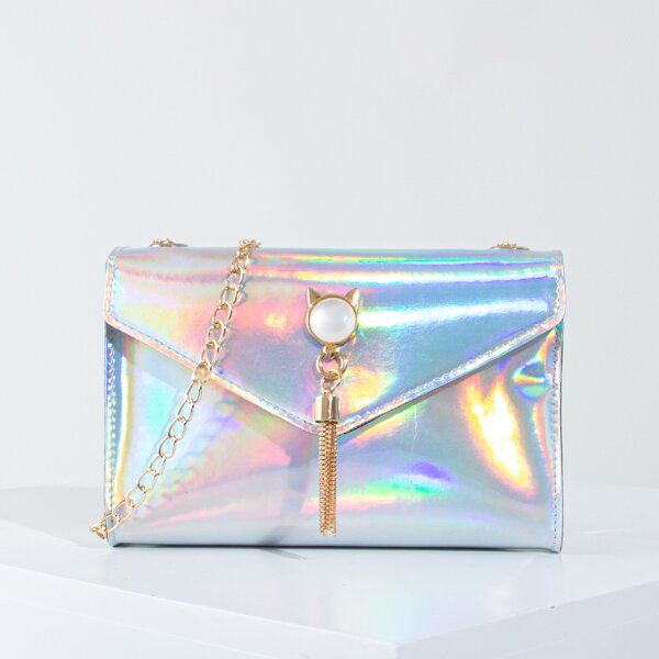 

Letter Graphic Straw Bag, Silver