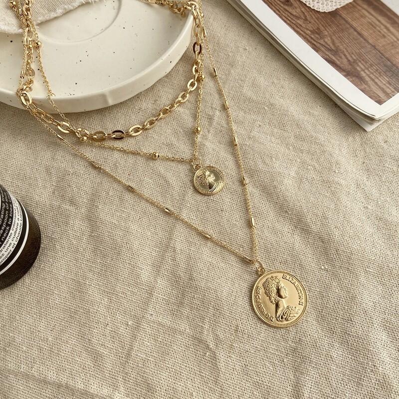 

Geo Pendant Layered Necklace, Gold