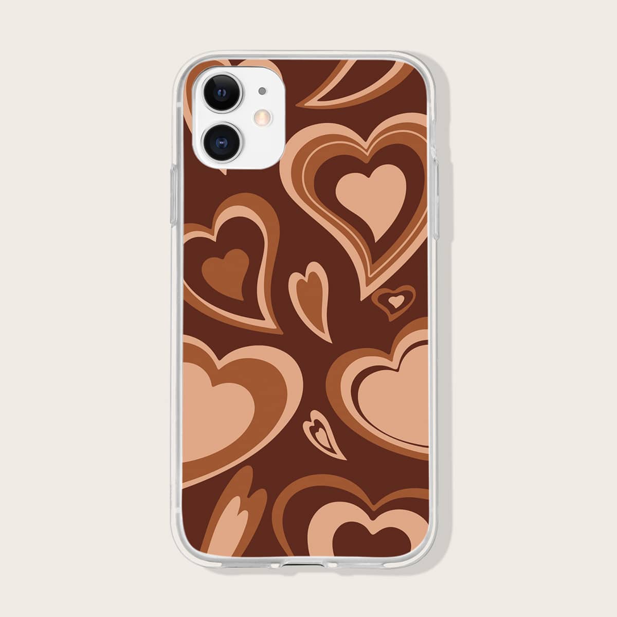 

Heart Pattern Phone Case, Brown