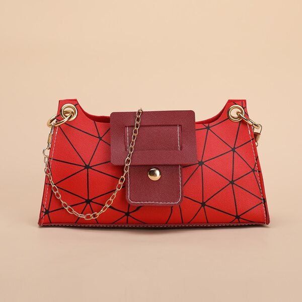 

Geo Graphic Chain Crossbody Bag, Red