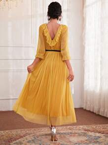 Modelyn 荷葉邊荷葉邊袖A字型連衣裙 - 黃色 - 查看 2