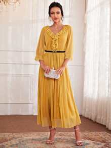 Modelyn 荷葉邊荷葉邊袖A字型連衣裙 - 黃色 - 查看 3