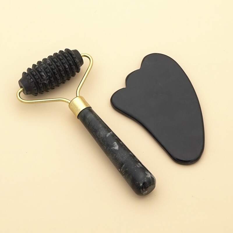 

1pc Facial Roller Massage & 1pc GUASHA Massage Board, Black