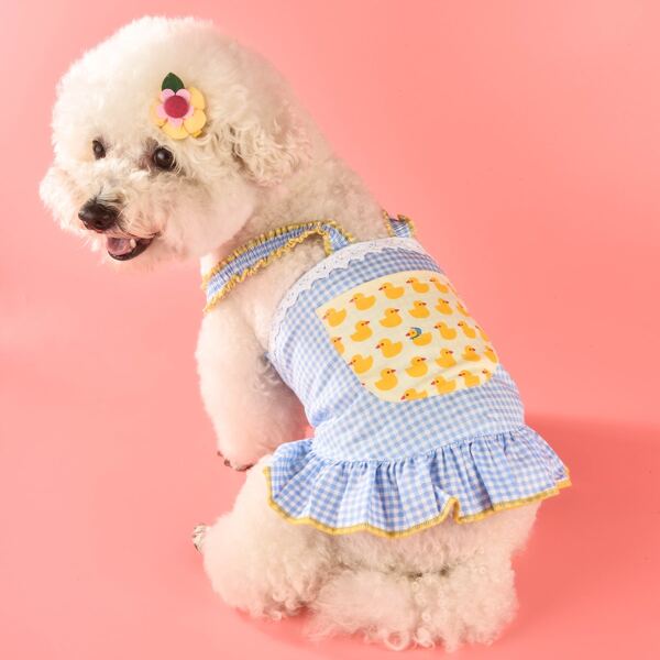 

1pc Cartoon Duck Pet Dress & 1pc Hair Clip, Blue