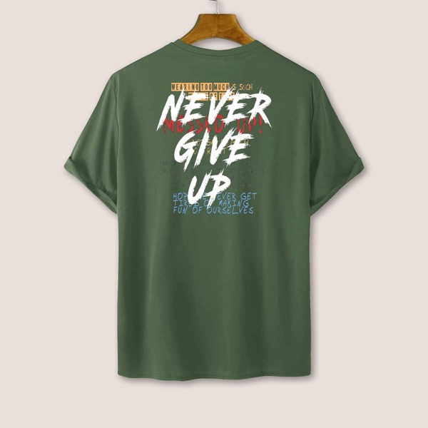 

Men Slogan Graphic Short Sleeve Tee, Army green