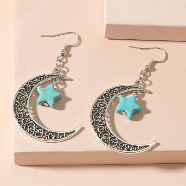 

Star Detail Moon Drop Earrings, Antique silver