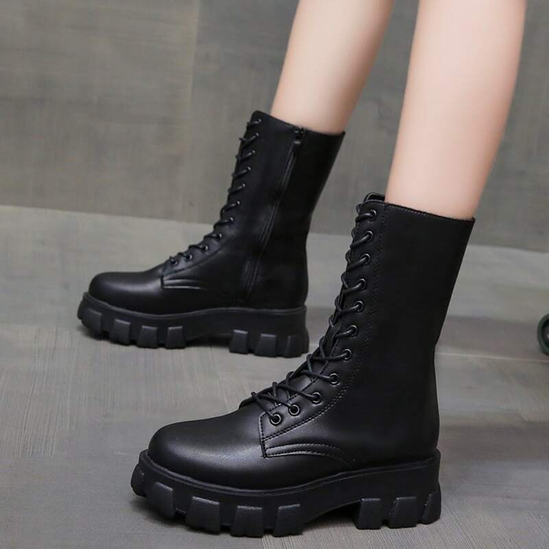 

Lace Up Front Combat Boots, Black